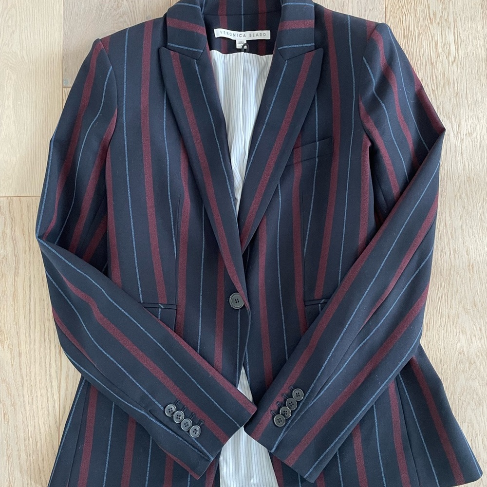 Veronica Beard Carter Cutaway Jacket Red Stripe Blazer Without Dickey